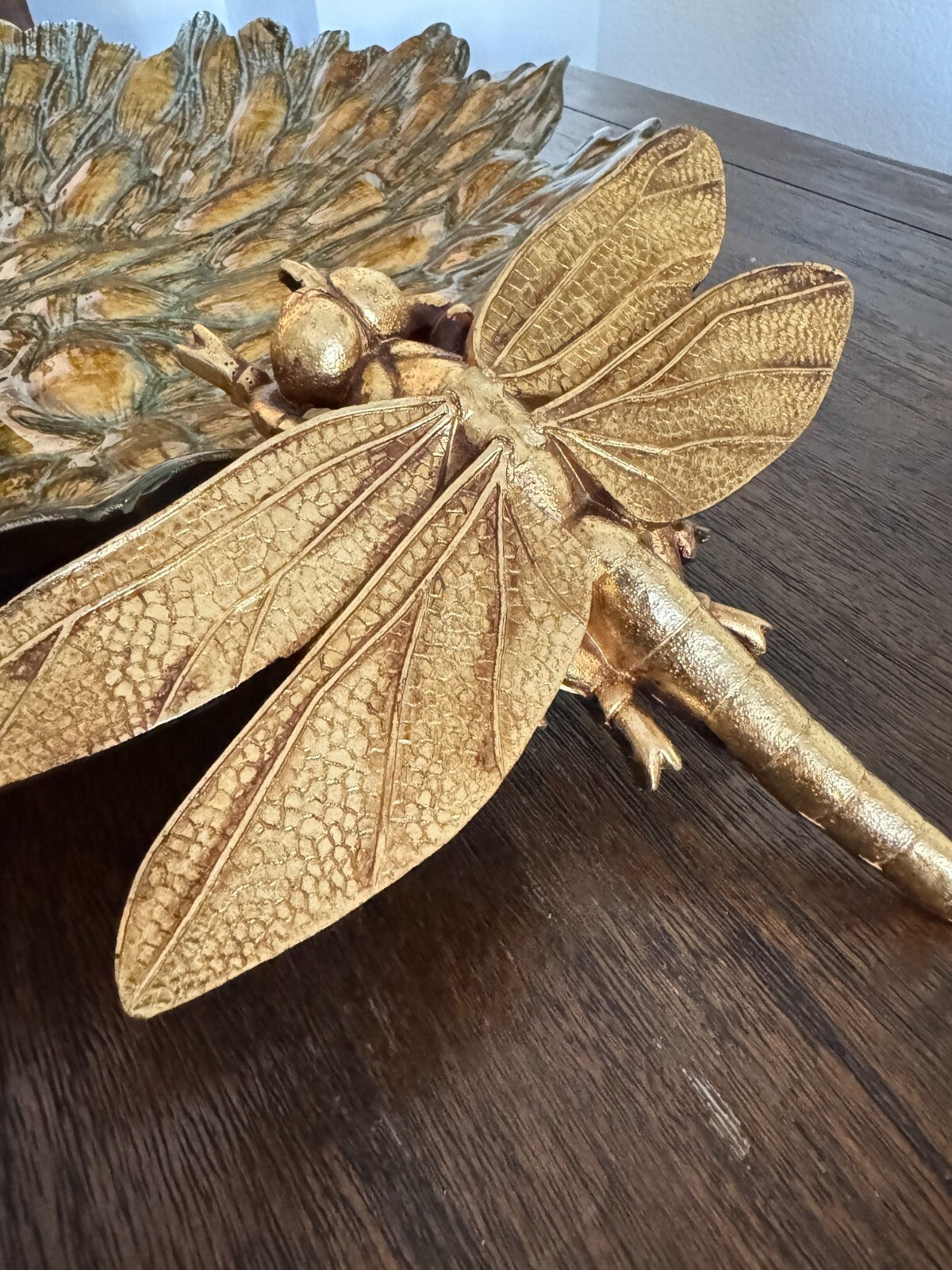 Gold Dragonfly Resin Wall Figurine Gift Home Decor