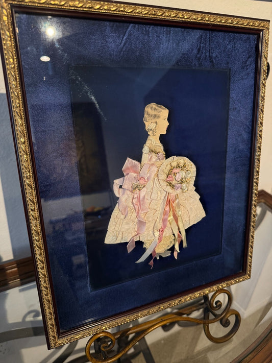 Vintage 3D Framed Art of Victorian Girl in Fabric Dress – 15”x12”