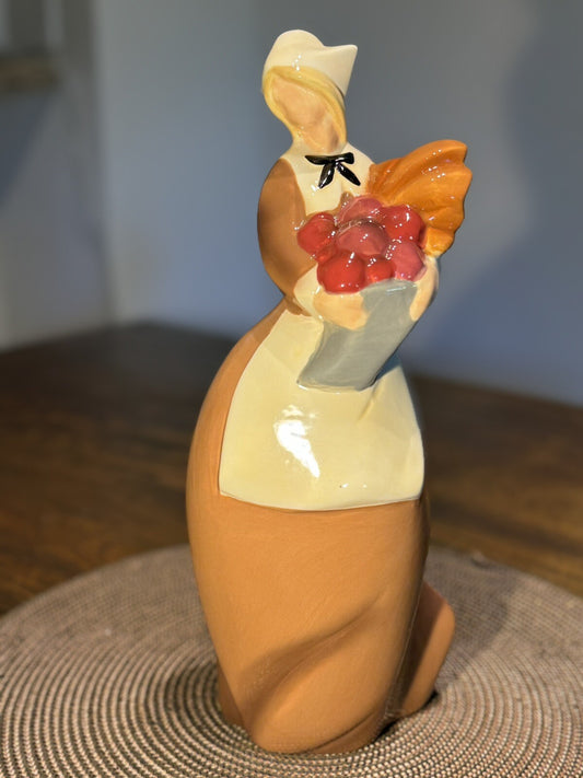 Vintage Ceramic Roman Figurine Women With Flowers Handmade Art Home Decor