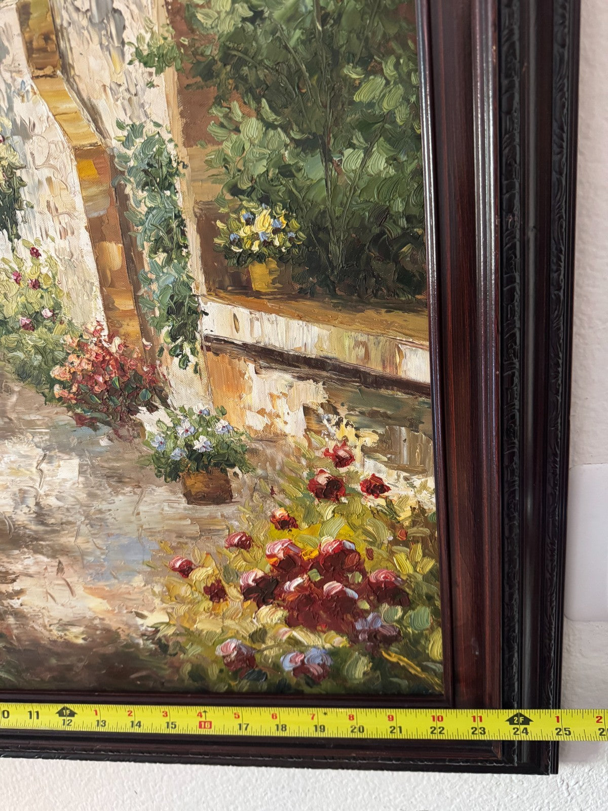Framed Original Oil Painting – Mediterranean Garden Pathway Scene – 29”x25” In