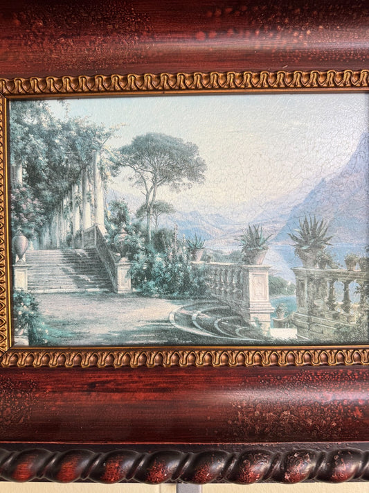 Italian Villa Terrace Landscape Print – Framed Classic 17.5x12