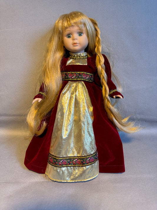 VTG 1995 Disney Princess Rapunzel Doll 12" Porcelain Brass Key Barbara Elizabeth