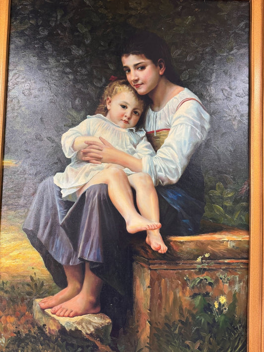 Large 32x44” Oil Painting Mother and Child Classic Realism, Framed, Unsigned