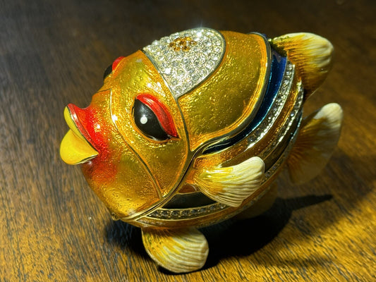 Colorful Tropical Fish Jewelry Box Crystal Rhinestones Hidden Storage Gift Decor