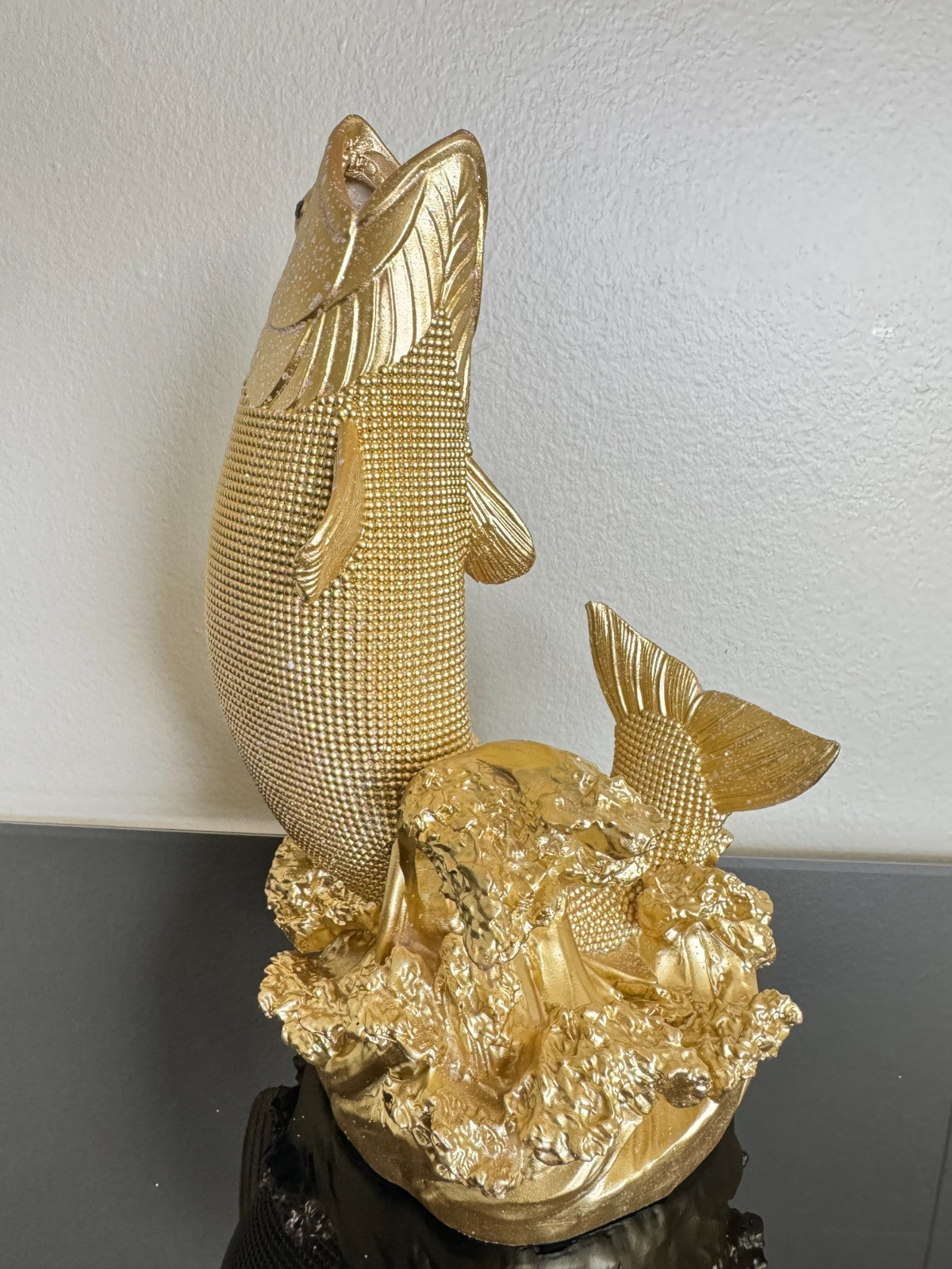 Gold Resin Fish Vase Sculpture – 10” Decorative Art Piece – Nautical Ocean Brand