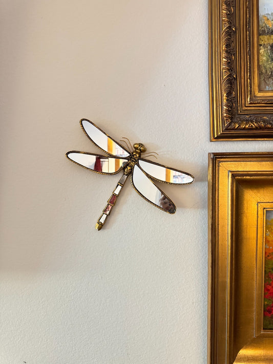 Vintage-Style Resin Dragonfly Wall Decor with Mirror Wings – 11” x 9.5”