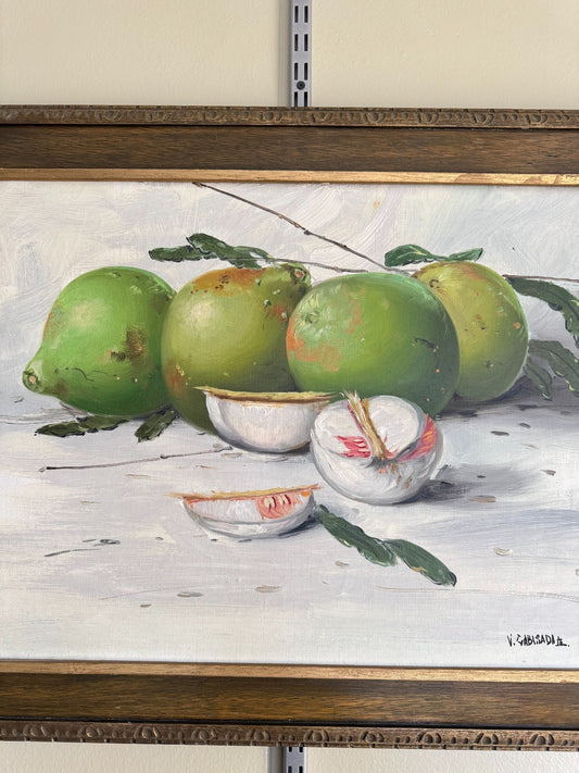 Original Still Life Oil Painting Canvas “Green Guava ” Signed V. Gabisadа Jr