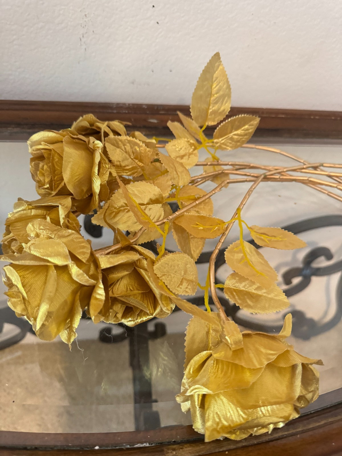 6pcs Gold Rose Artificial Flowers, Polyester, Home Decor, Tabletop Display,