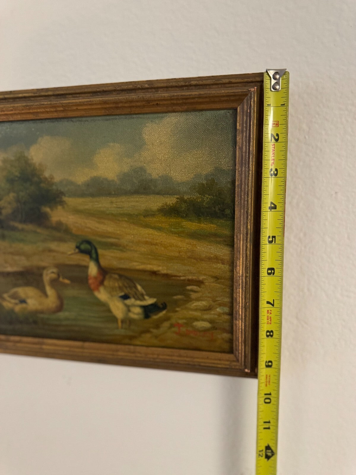 Vintage J. Dudley Framed Oil Painting Ducks in Landscape – 11” x 9”