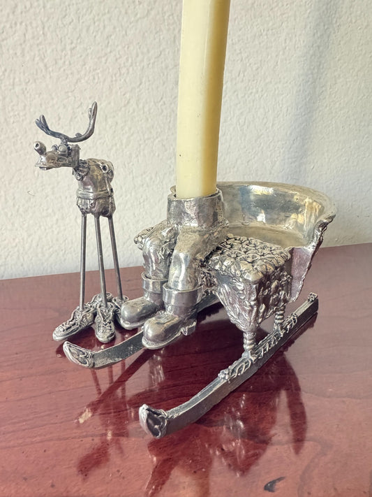 Whimsical Metal Christmas Sleigh & Reindeer Set – Silver-Plate Holiday