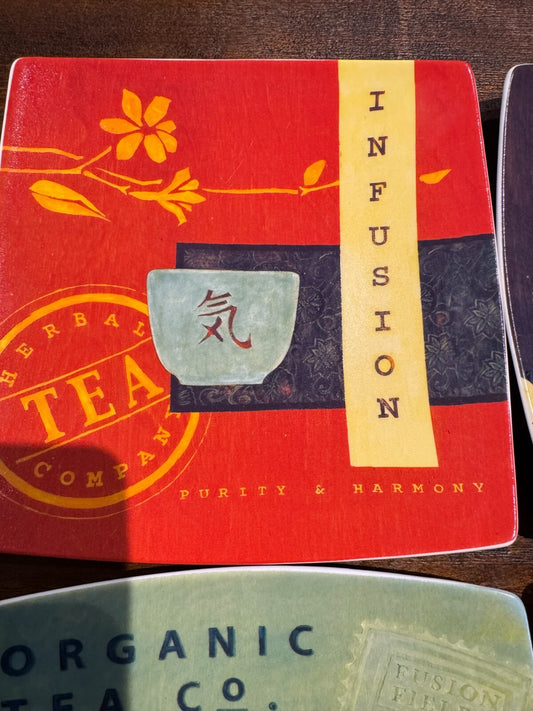 Cypress Home Tea-Themed Square Plates Set of 4 - 8.5inches Decorative Dishes