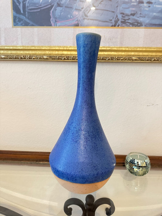 Modern Blue Cobalt Speckled Ceramic Vase – 16” Tall Mid-Century Style Teardrop