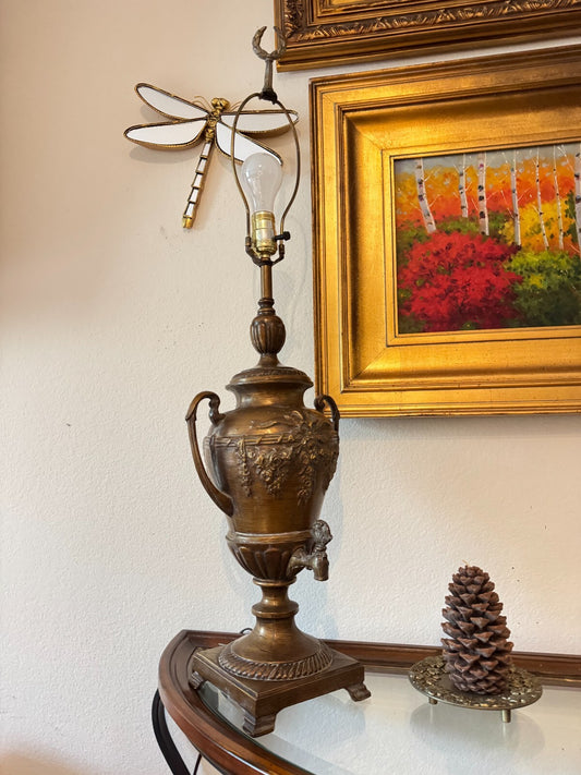 Vintage Bronze-Style Samovar Table Lamp with Spigot & Shade – 35” Tall