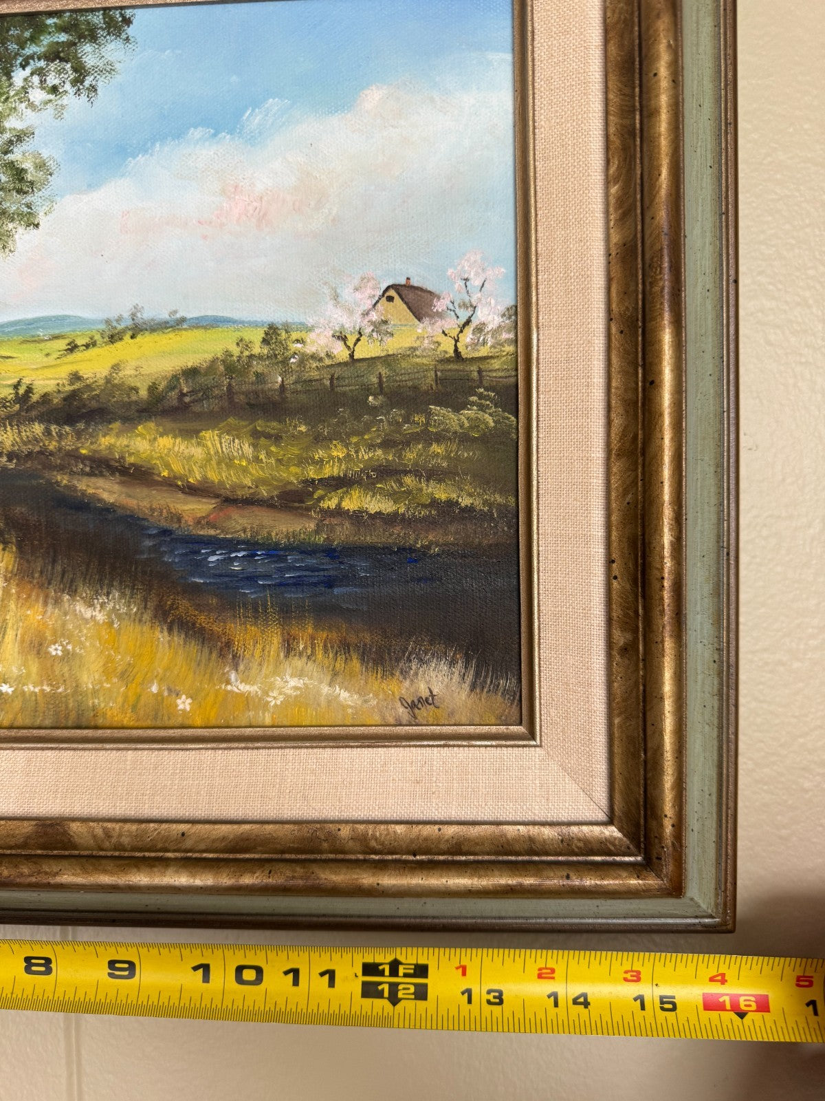 Oil On Canvas Landscape Painting Signed “Janet” – Countryside 13x16''