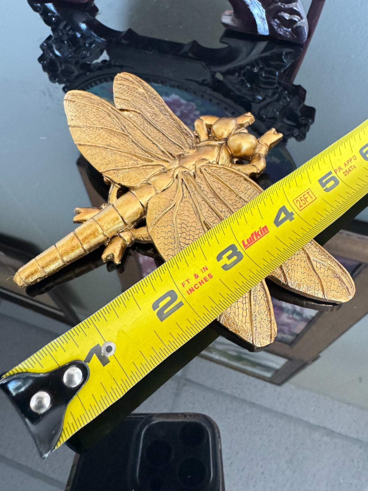 Golden Dragonfly Wall Decor – Textured Resin Insect Sculpture, 5” Hanging Art