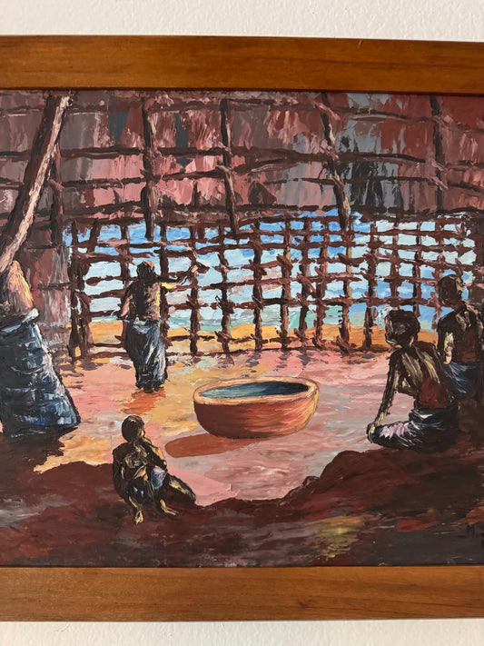 Vintage African Tribal Interior Painting Signed M. Sallah 1963 – Framed 21”x27”