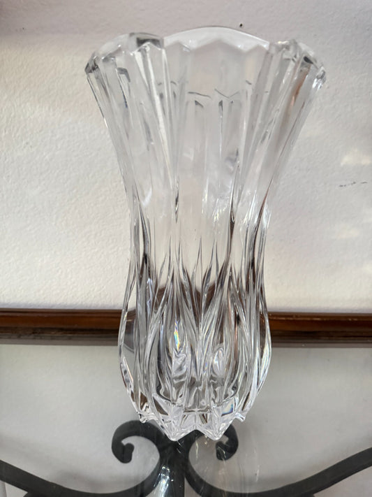 Elegant 12” Cut Crystal Flared Vase – Heavyweight Clear Glass, Ribbed Design