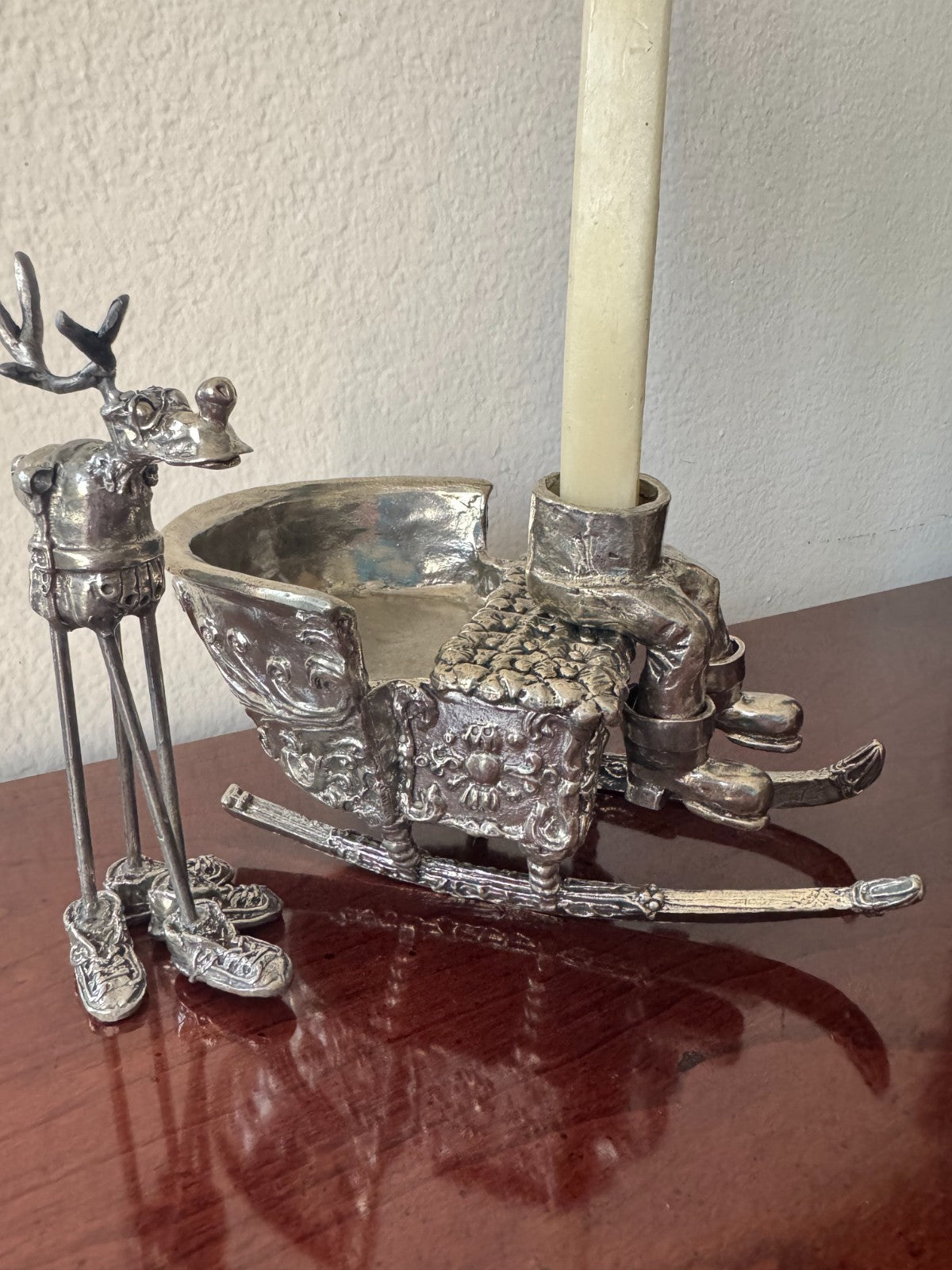 Whimsical Metal Christmas Sleigh & Reindeer Set – Silver-Plate Holiday