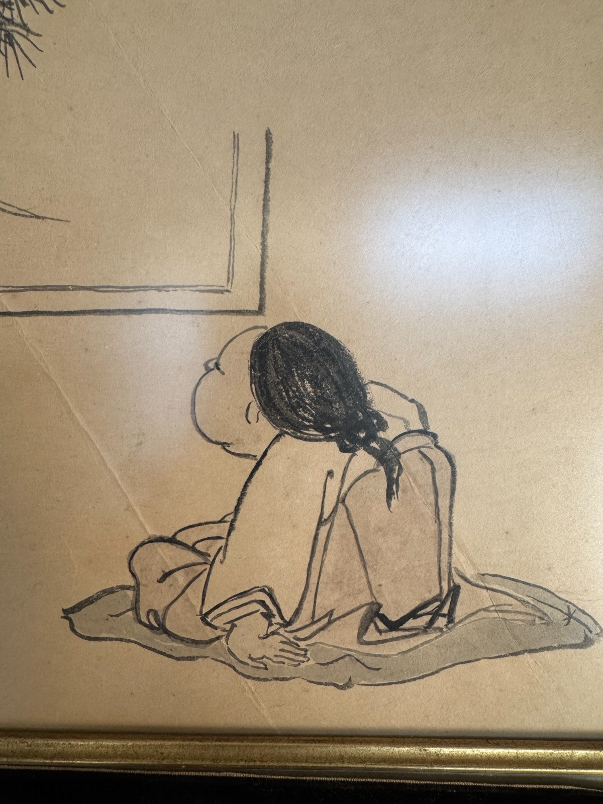 Japanese Zen Ink Drawing – Seated Figure and Mount Fuji –18x15