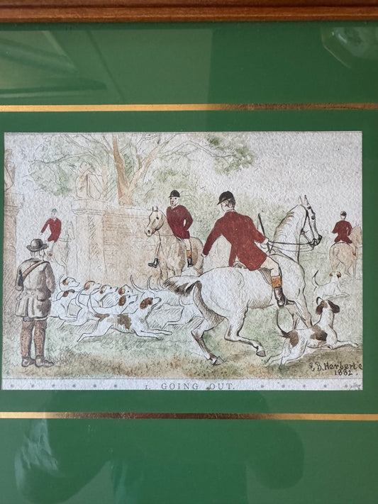 Set of 6 Framed 1882 Hand-Colored Hunting Lithographs by E. B. Herberte – Fox Hu