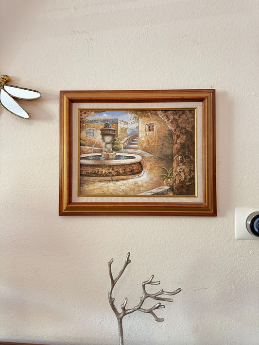 W. Nelson Signed Original Oil Painting – Mediterranean Courtyard Scene – 15x20 W