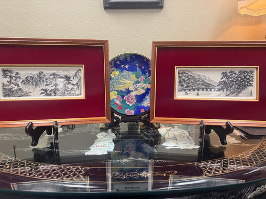 Set of 2 Vintage Hand Asian Porcelain Miniature Landscape Plaques. : 蘇陶 (Su Tao)