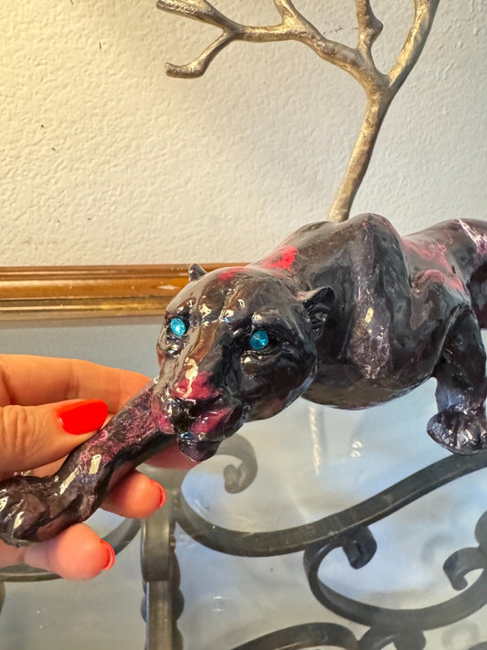 Handcrafted Black Panther Sculpture – Abstract Art Figurine with Black & Pink