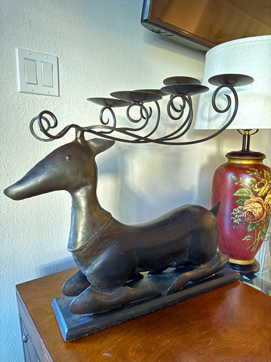 Large Vintage Rustic Metal Wood Deer Candle Holder 18”x21” Home Decor