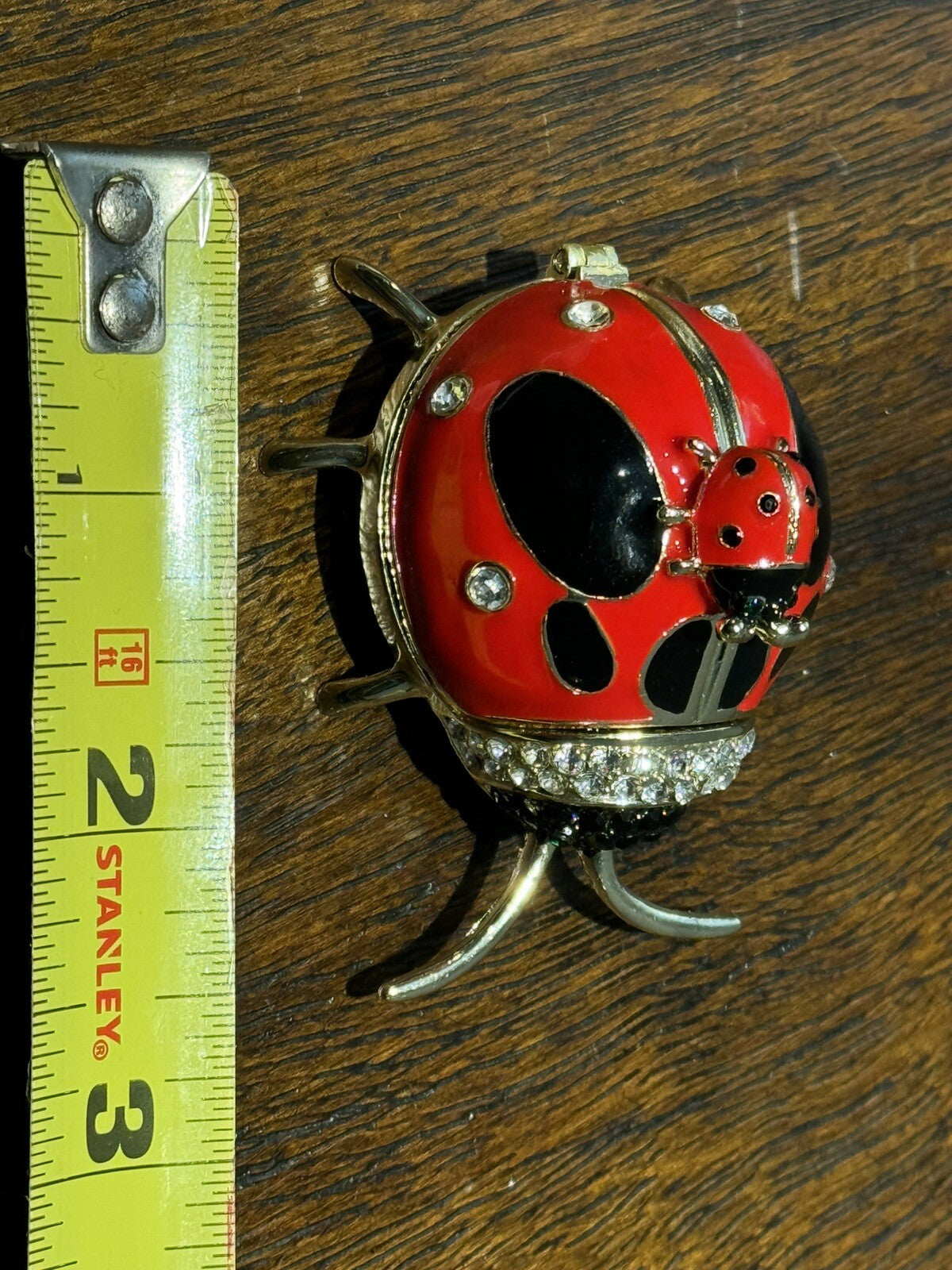 Elegant Ladybug Jewelry Box Sparkling Rhinestones Hidden Compartment Gift Decor