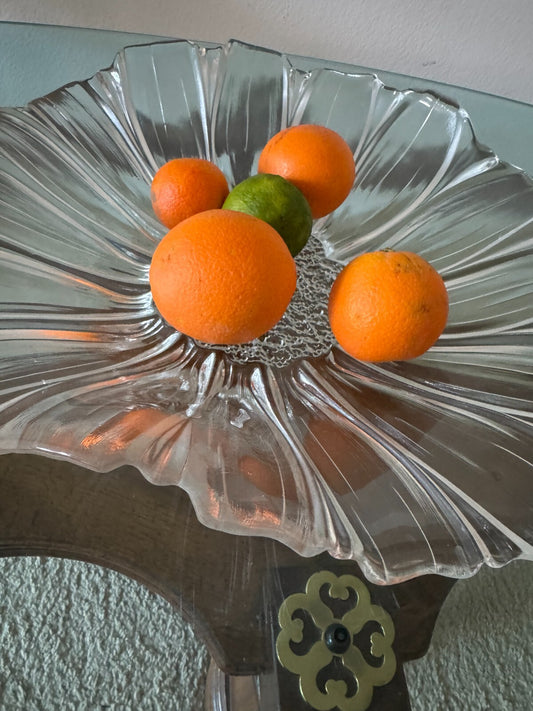 Vintage Large Clear Glass Flower Bowl - 13” Diameter Decorative Centerpiece