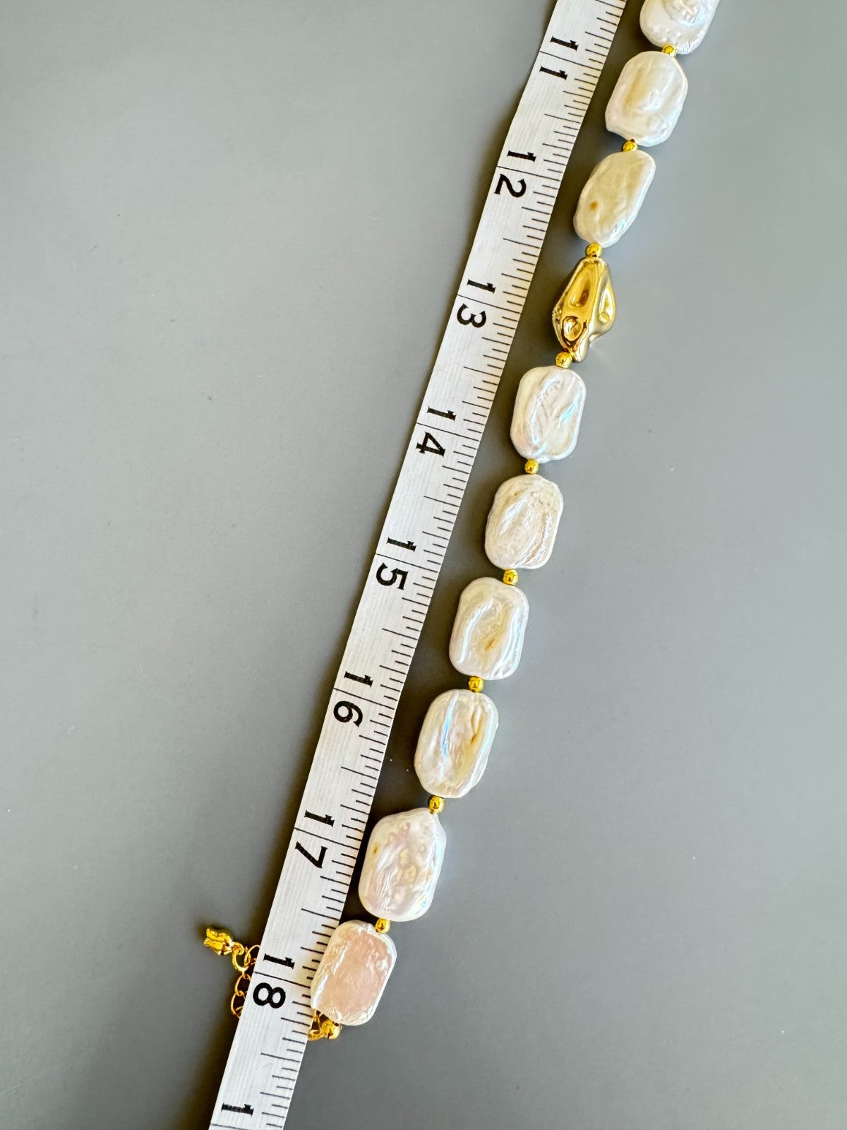 Baroque Freshwater Pearl Necklace with Gold-Tone Accent Beads, Adjustable 18”