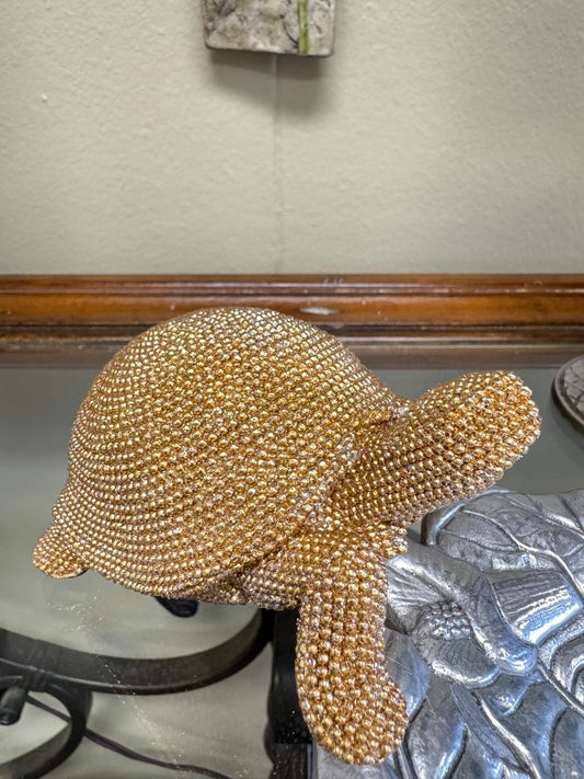 Gold Rhinestone Sea Turtle Figurine – Sparkling Resin Coastal Home Décor (5”)
