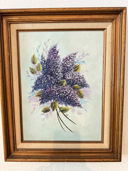 Vintage Framed Original Oil Painting of Lilacs by Jan – 20”x16” Floral Artwork