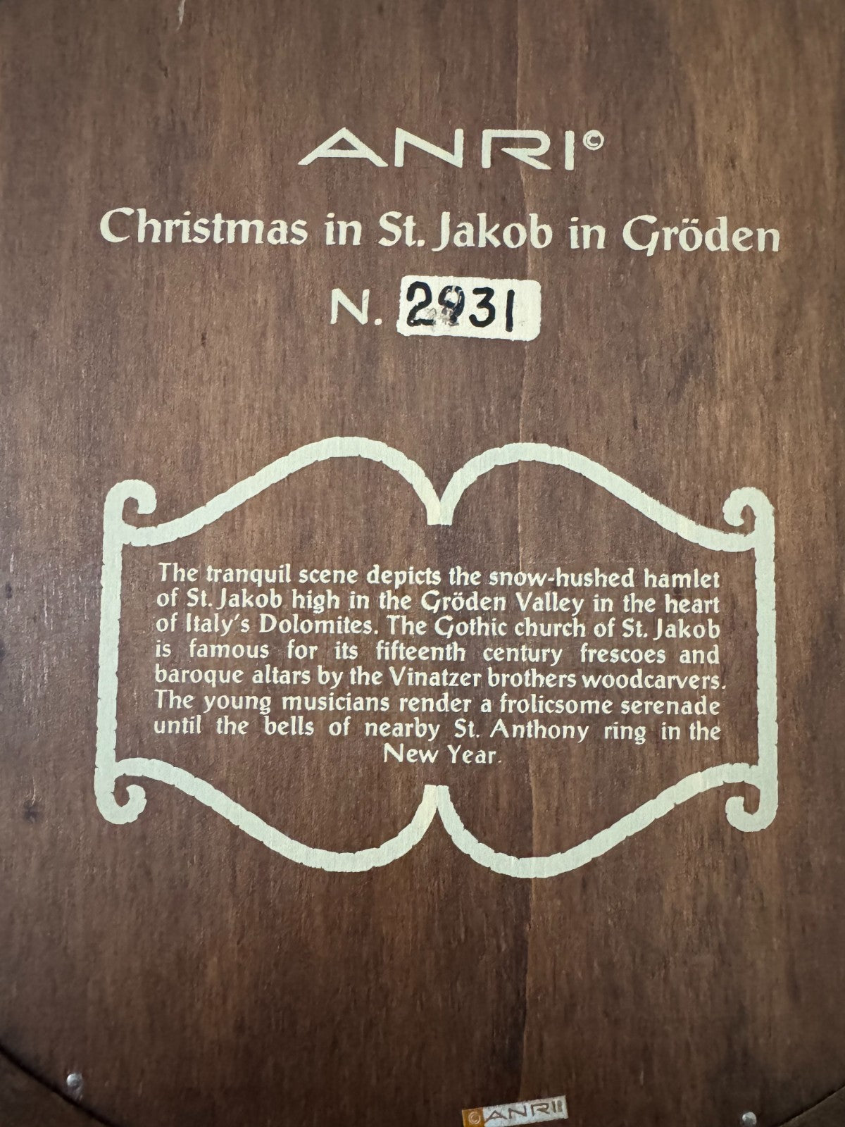 ANRI Christmas 1971 Wall Plaque Christmas St. Jakob in Gröden” Italy Carved Woo