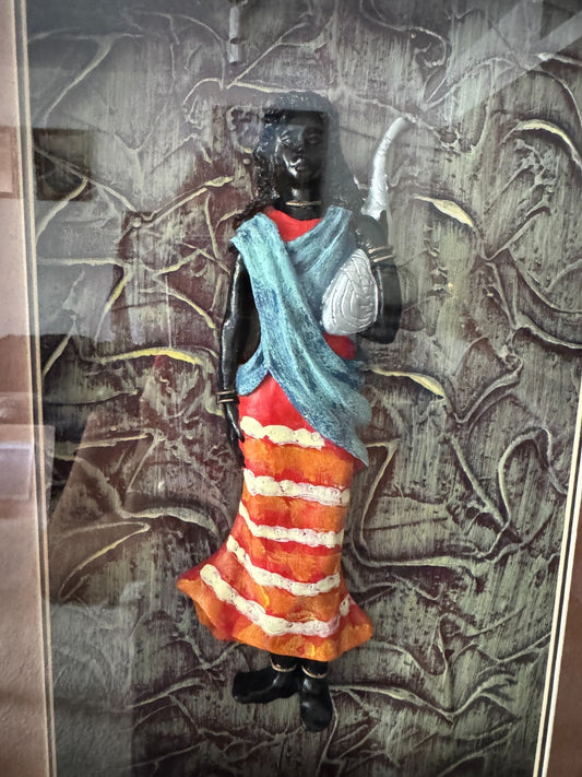 Framed 3D African Wall Art – Woman in Traditional Dress – Mixed Media Shadow Box
