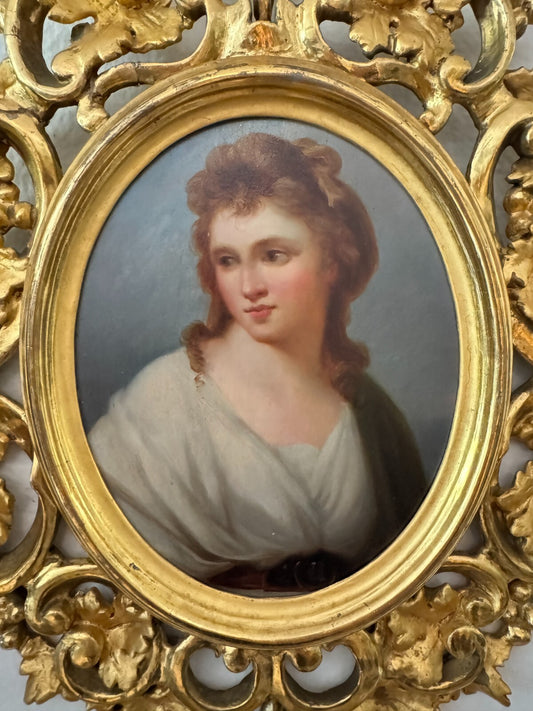 Antique French Portrait Canvas by Léon Girardet in Ornate Gilt Frame, 19th Centu