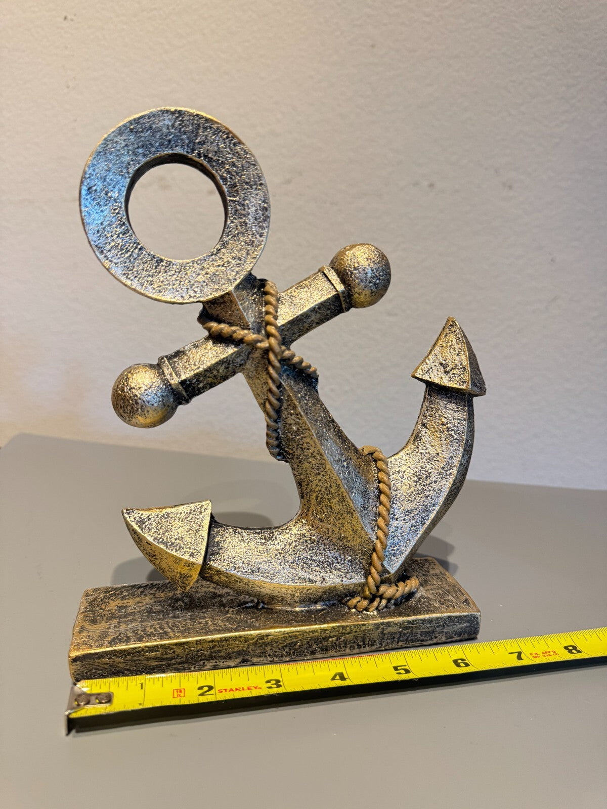 Nautical Anchor Resin Statue with Rope Accents – Coastal Home Décor
