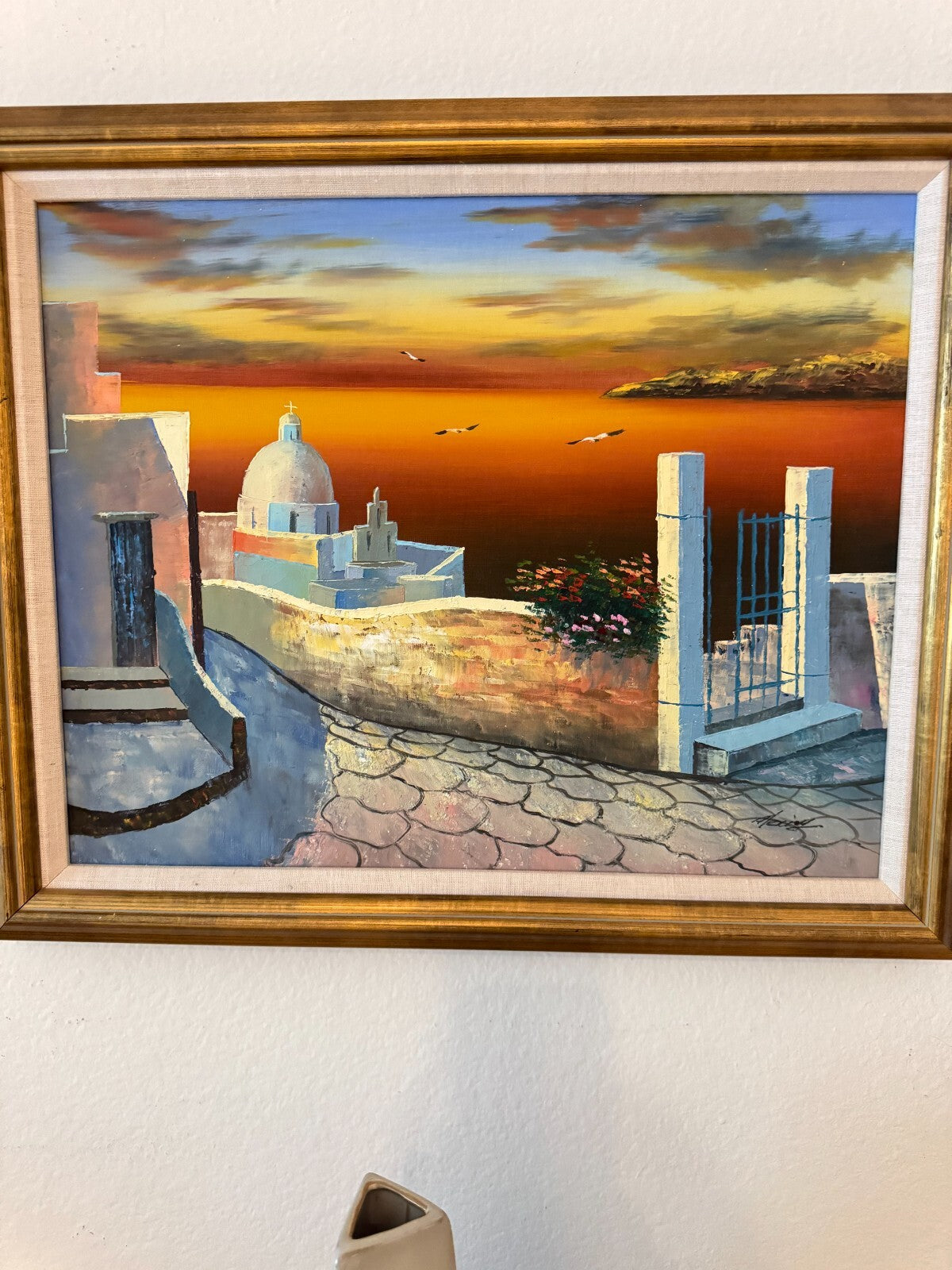 Alexis Original Greek Island Sunset Painting – 19”x23” – Santorini Scene,