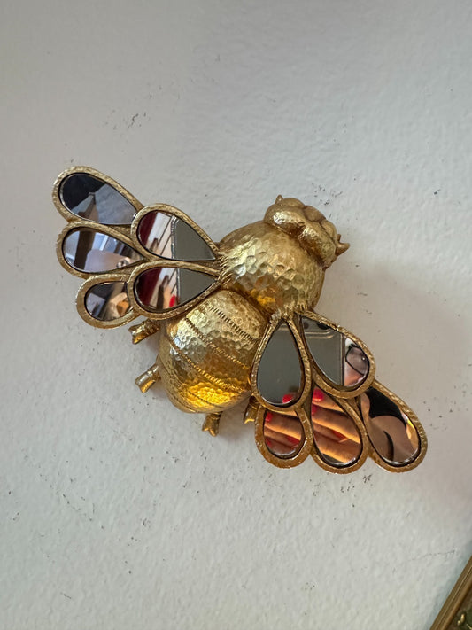 Golden Resin Bee Wall Decor with Mirror Wings –Creative Home Decor Insect Art,
