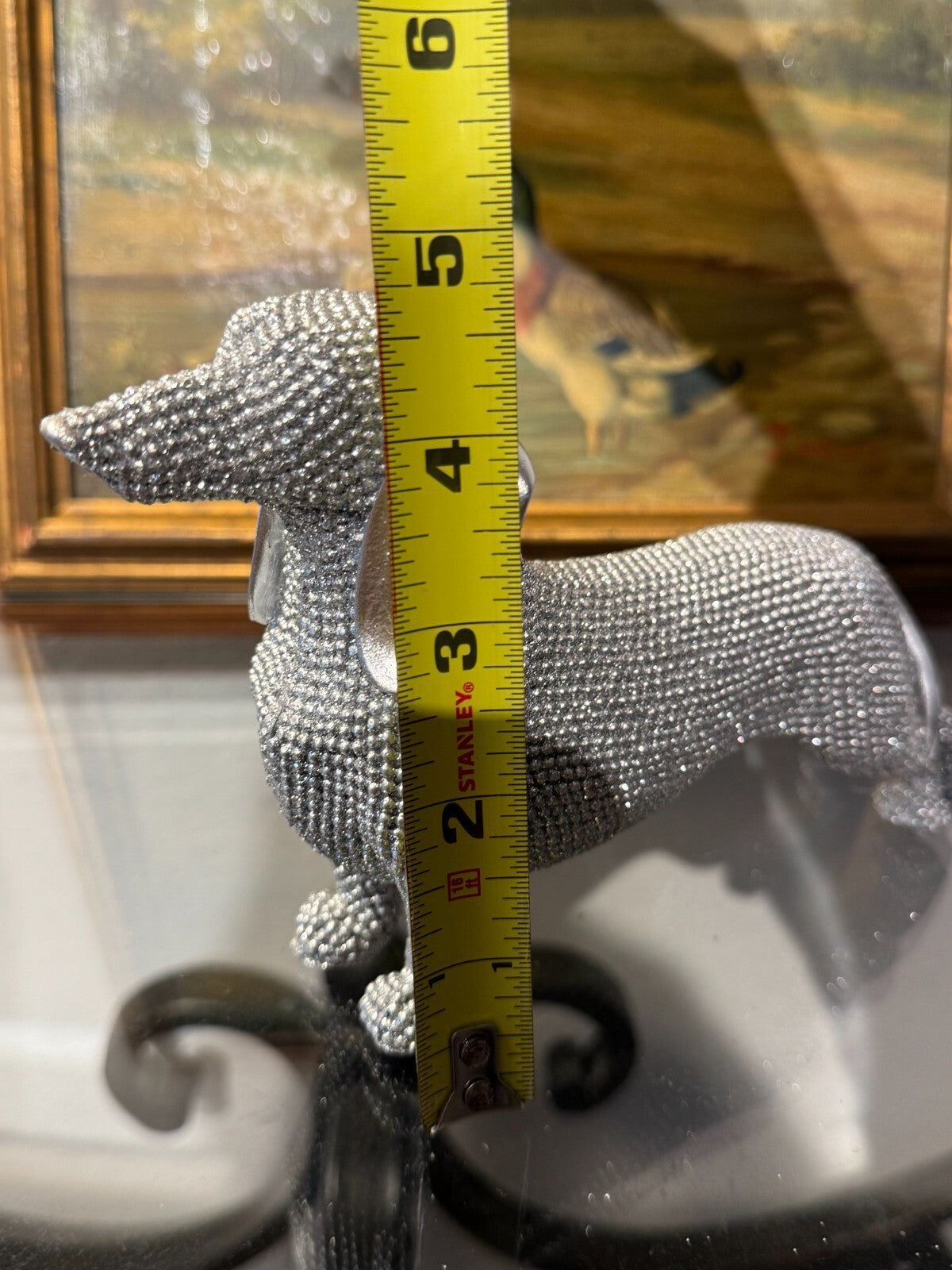 Elegant Silver Beaded Dachshund Dog Figurine – Decorative Sculpture, 6 Long