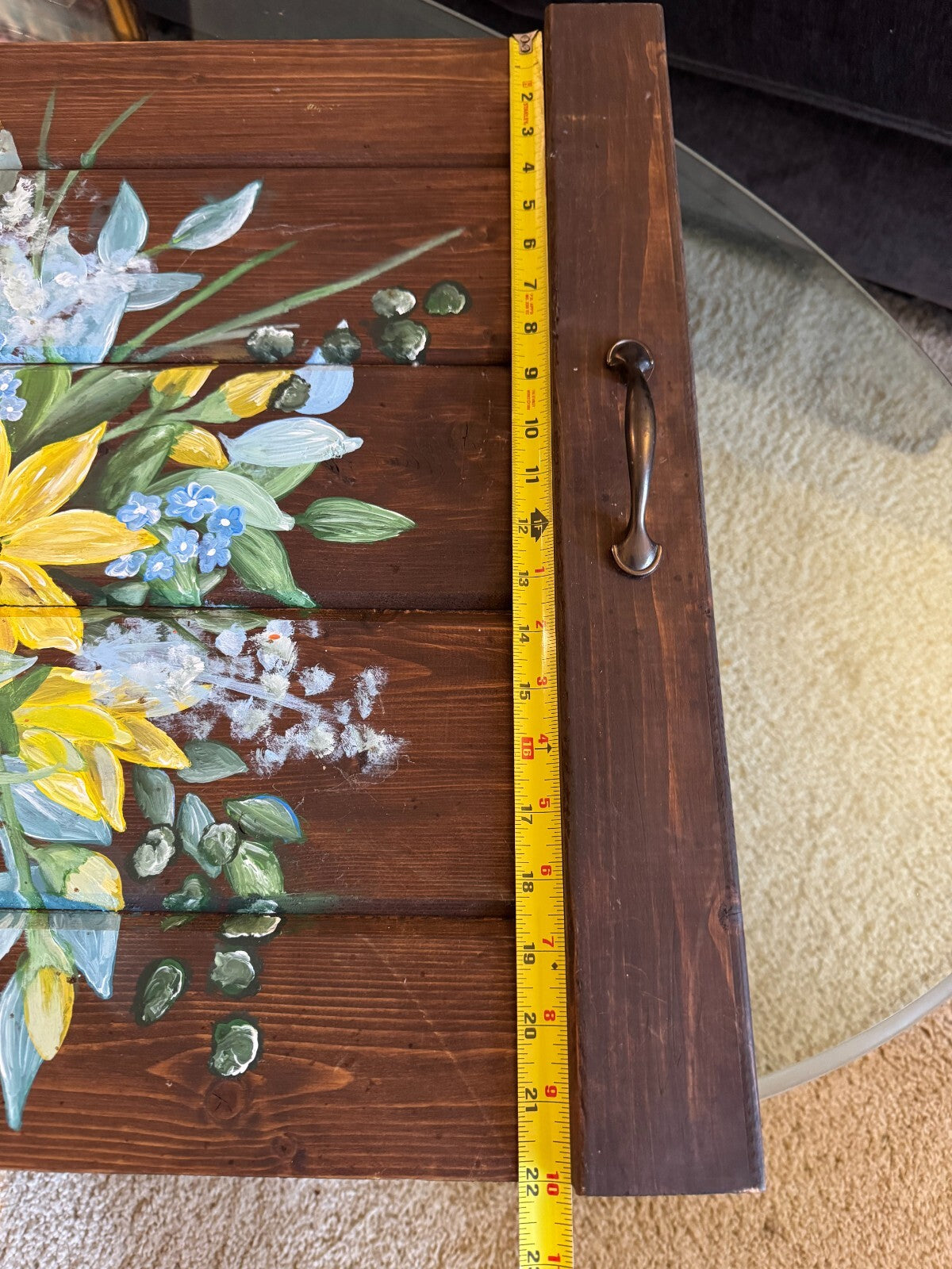 Rustic Hand-Painted Wooden Serving Tray – Sunflower Floral Design 29''x22''