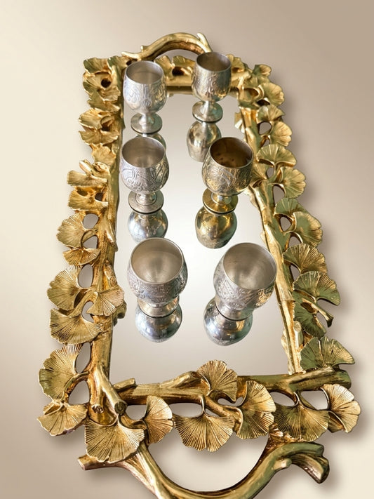 Vintage Style Resin Ginkgo Leaf Serving Tray Holder Gold Bar Decor 18"x9"