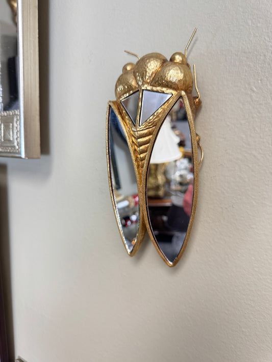 Gold Cicada Wall Mirror – Resin Insect Wall Decor –9” x 4.5”