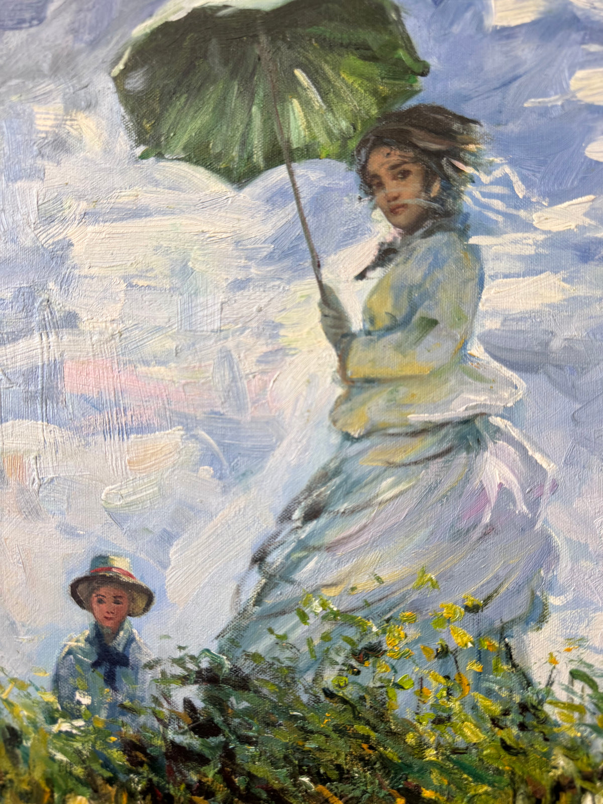Claude Monet “Woman with a Parasol” – Oil Painting Reproduction in Ornate Gold Frame