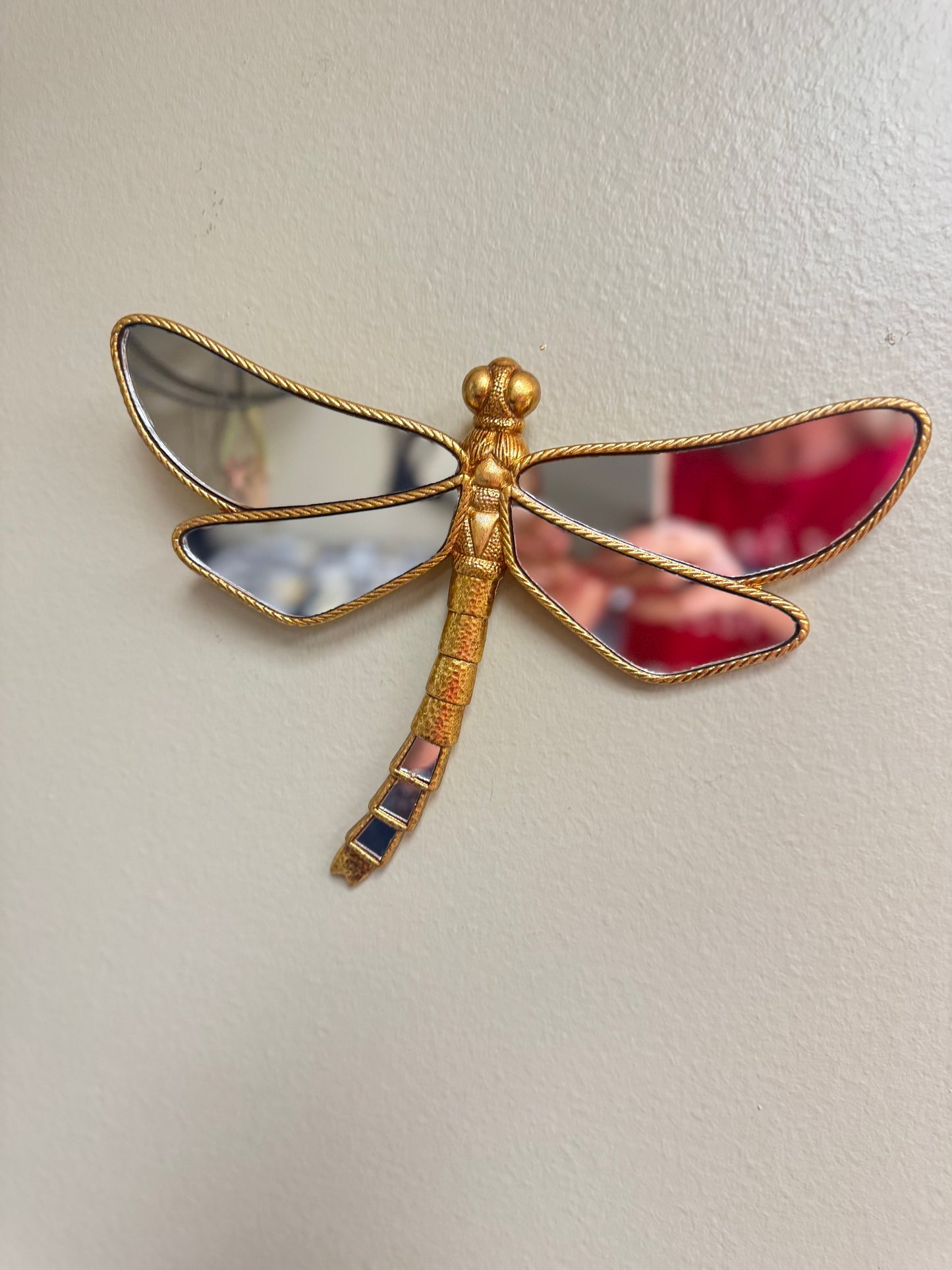Set of 2 Gold Resin Dragonfly Wall Decor with Mirror Wings