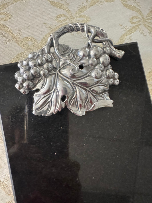 Vintage Black Marble Serving Bord with Silver Grape Motif | Cheese & Charcuterie