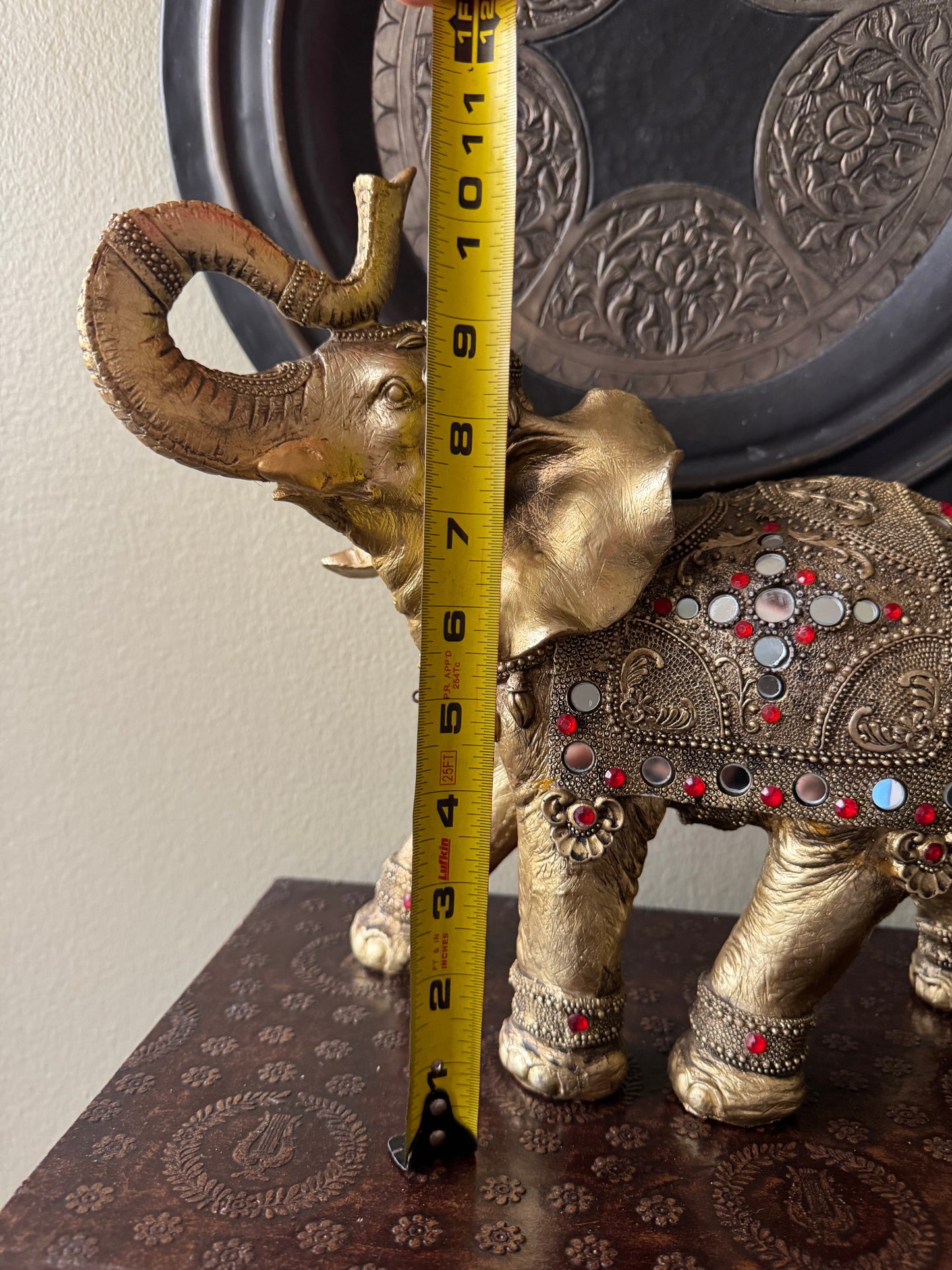 Gold Tone Elephant Figurine with Jewel Accents