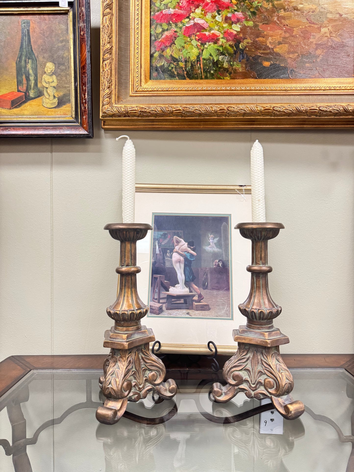 Set of 2 Classic Ornate Candle Holders – Bronze Style Decorative Candlesticks – Traditional Table Decor – Andrea by Sadek