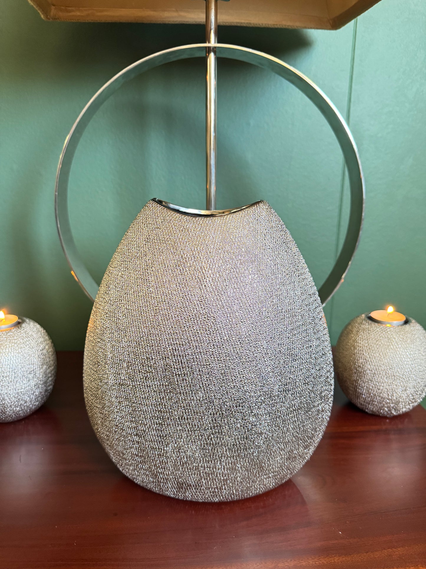 Silver Textured Vase & Candle Holder Set of 3 – Modern Decorative Accent Set
