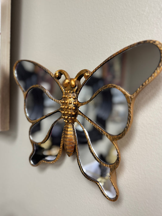 Gold Butterfly Wall Mirror Decor Resin Framed Accent Mirror Vintage Style 11x9